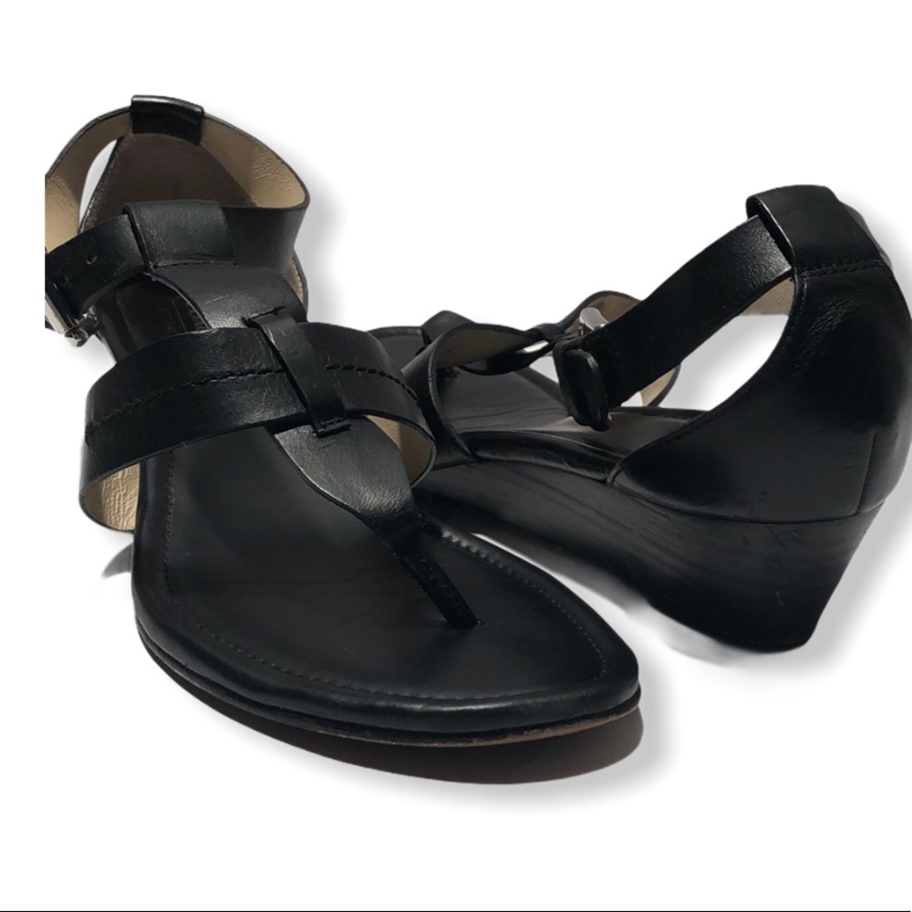 COACH T Strap Velvet Wedges Sandals (all black)